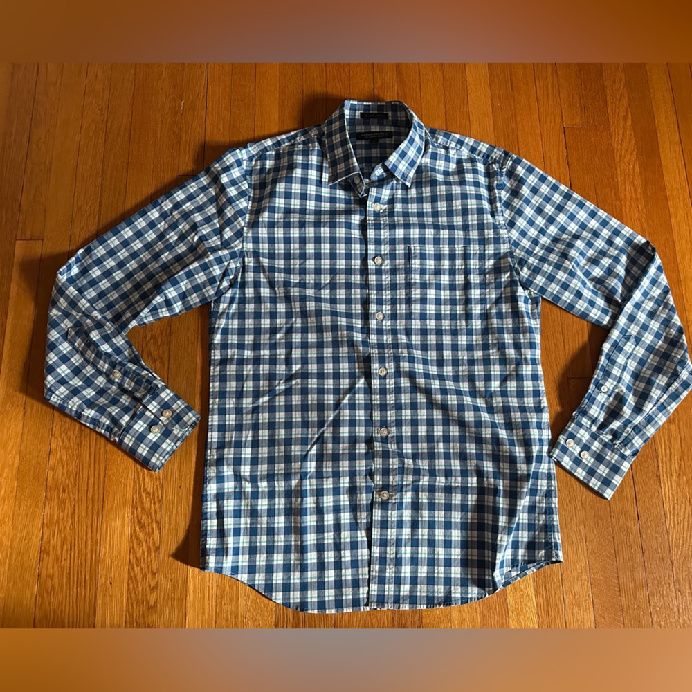 Banana Republic Slim Fit Blue Plaid Tech Stretch Cotton Button Down, Size S